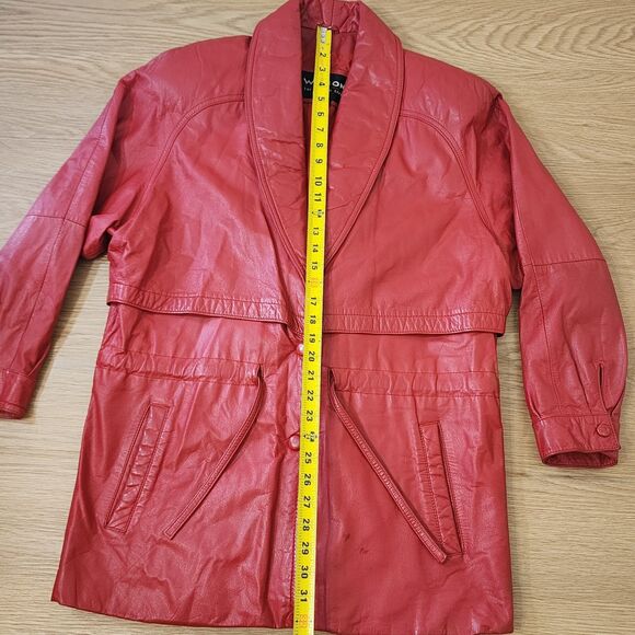 Wilson Red Leather Jacket Womens Size Medium Two Button Waistband Tie READ - Picture 7 of 15